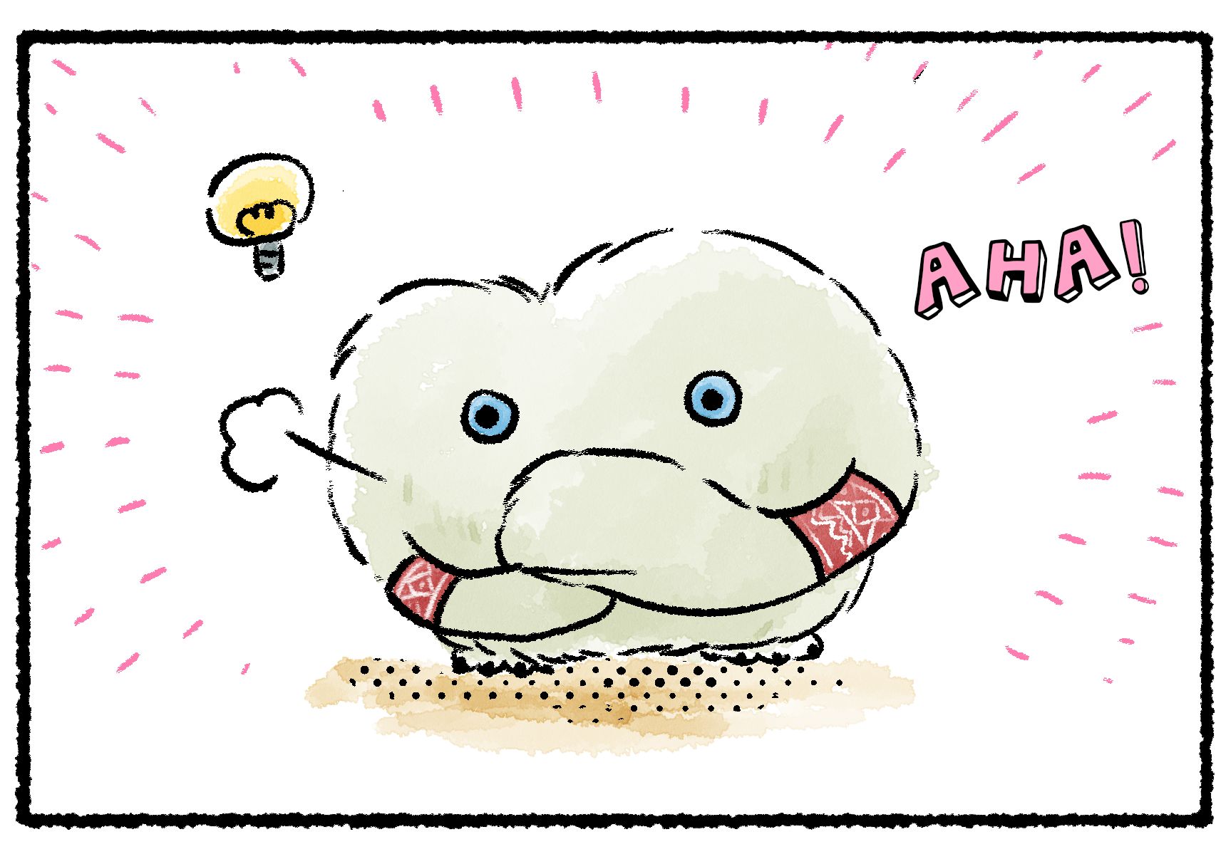 Panel two. A lightbulb flashes near the Mamuta's head, along with descriptive text that reads, "Aha!" Apparently it has an idea.