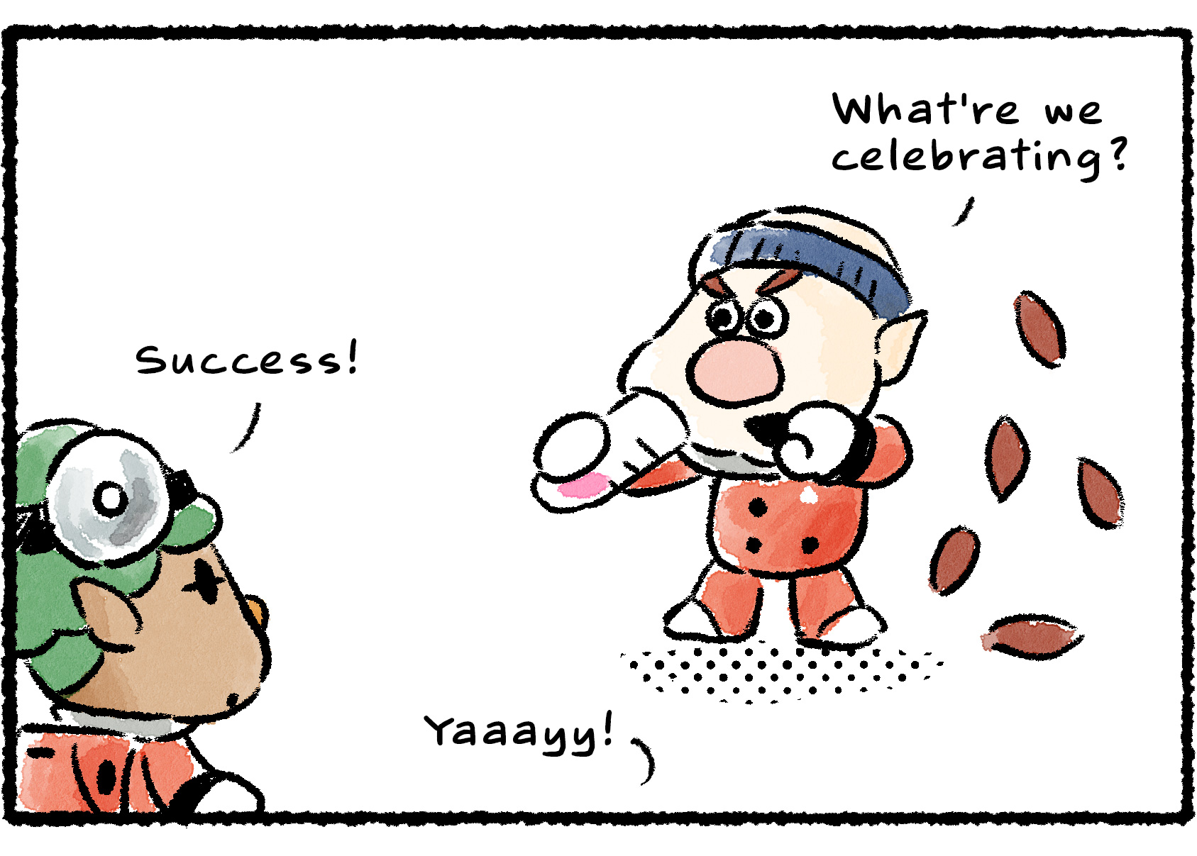 Panel three. Dingo's hair falls off, in clumps, like leaves.