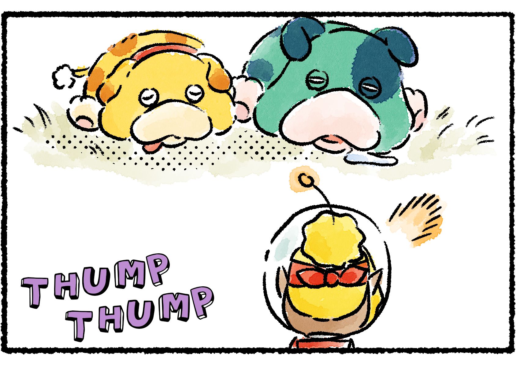 Panel two. As Shepherd quietly admires the scene, there is a loud stomping noise from off to the side. "THOMP THOMP"...