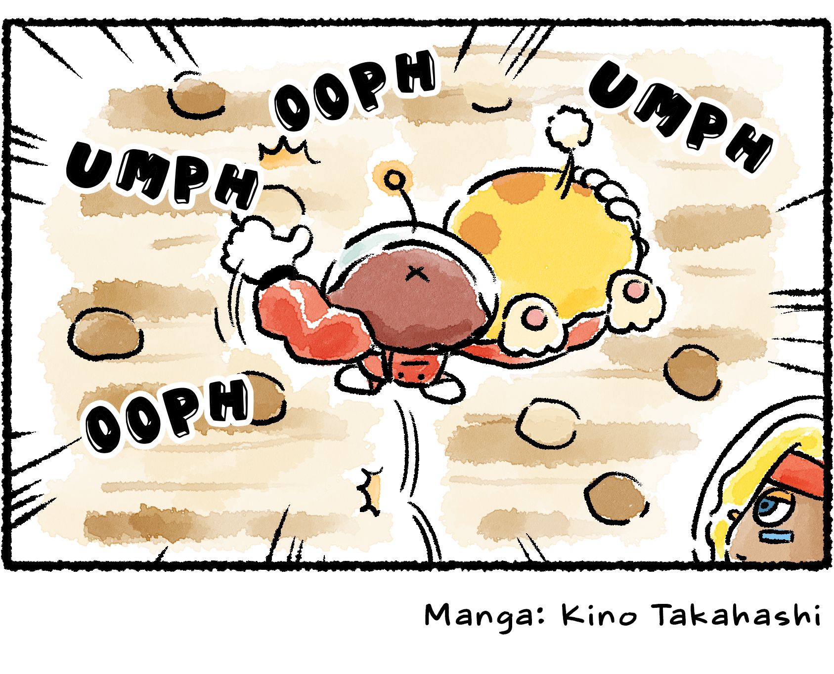 Panel four. Shepherd watches as the muscled Rescue Officer carries Oatchi with one arm while climbing the wall with the other.