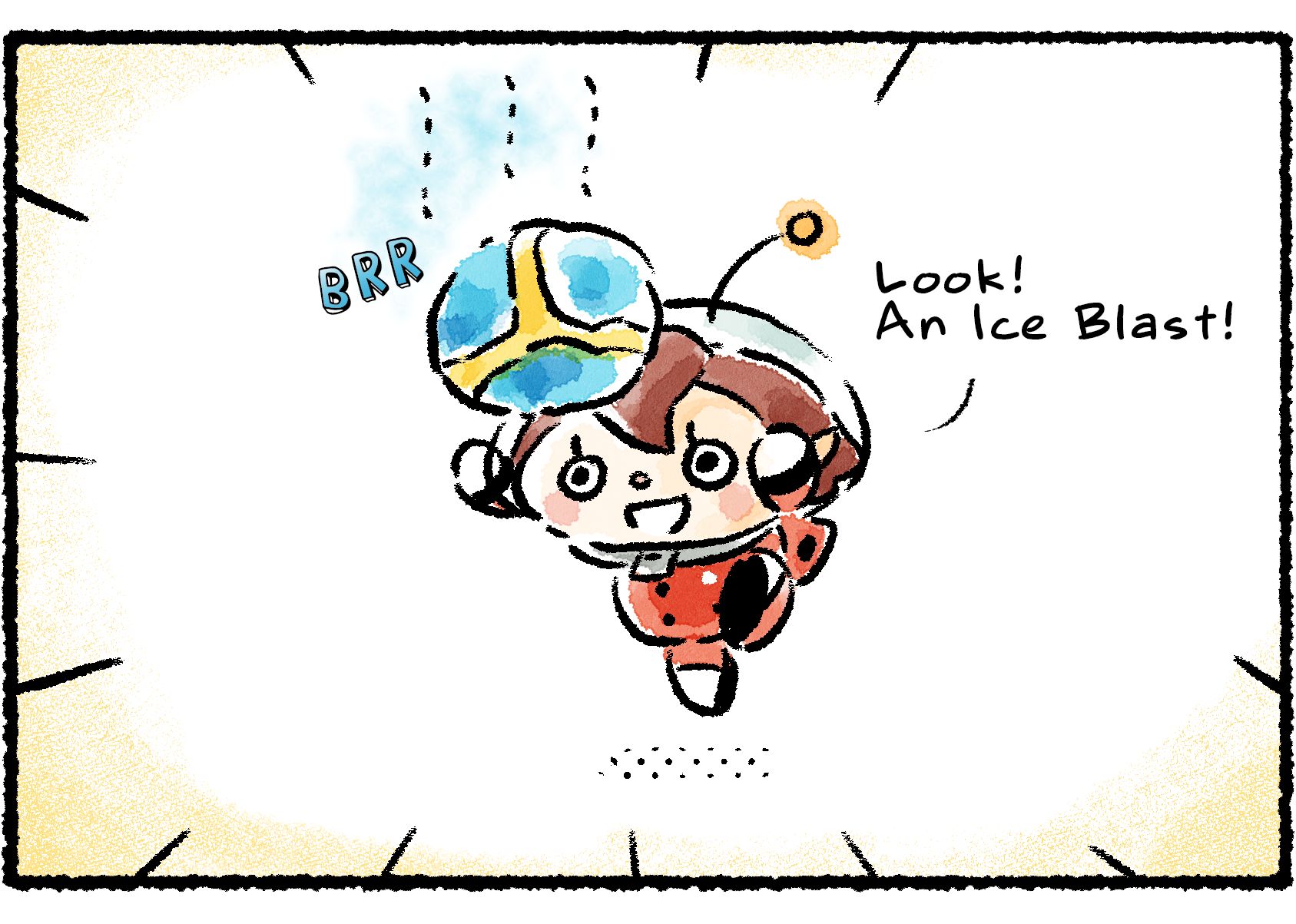 Panel two. A Rescue Officer excitedly holds up an Ice Blast. "Look!" she says. "An Ice Blast!"