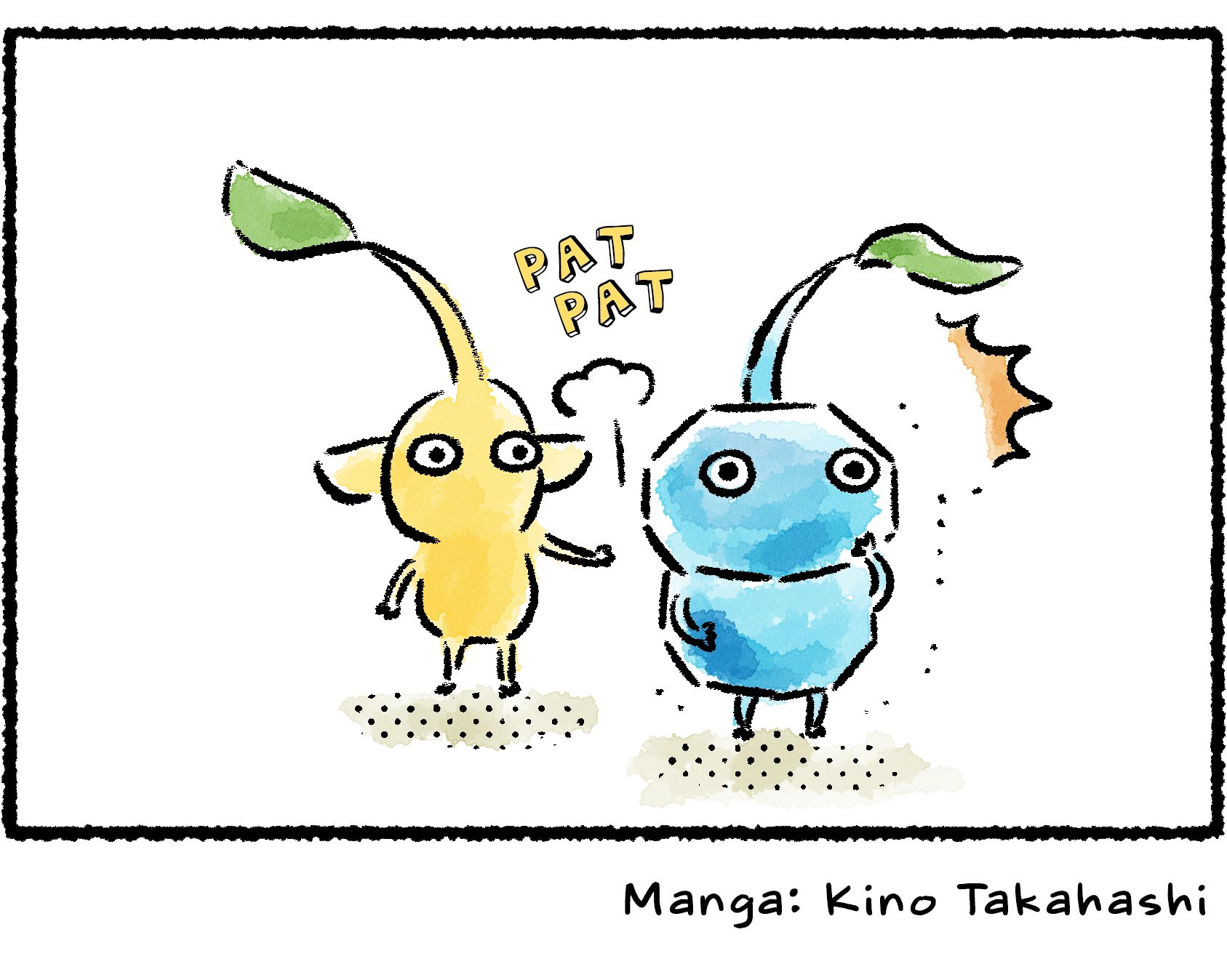 Panel four. An Ice Pikmin is jealous of the Ice Blast's effectiveness. A Yellow Pikmin gives the Ice Pikmin a comforting pat on the back.
