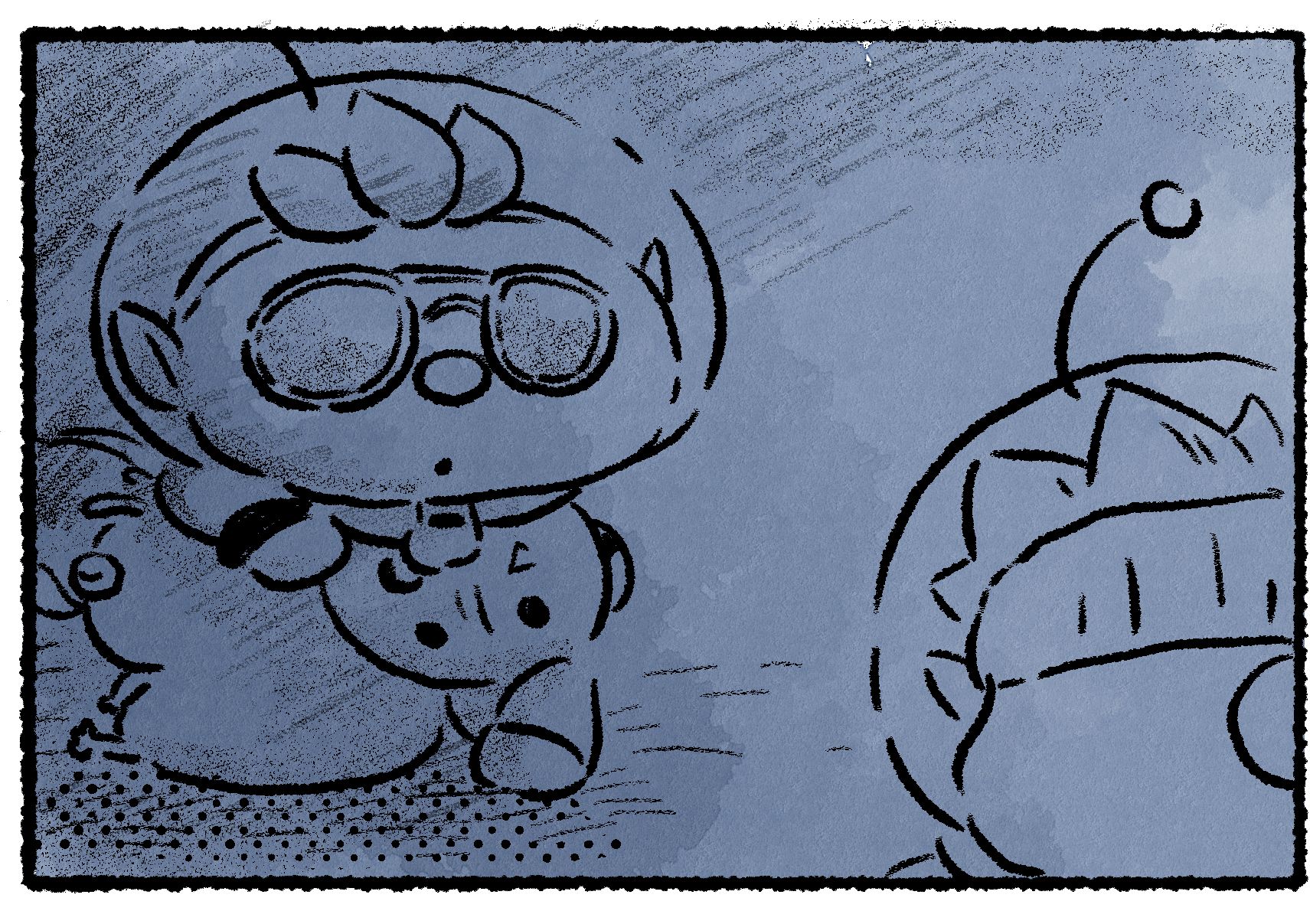 Panel three. Bernard is shown from closer up. He hasn't moved at all.