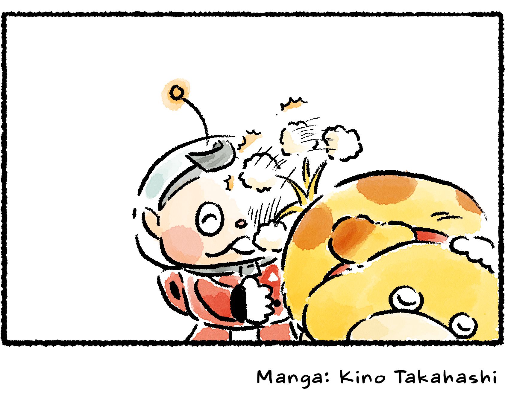 Panel four. Oatchi's tail repeatedly smacks Collin in the face.