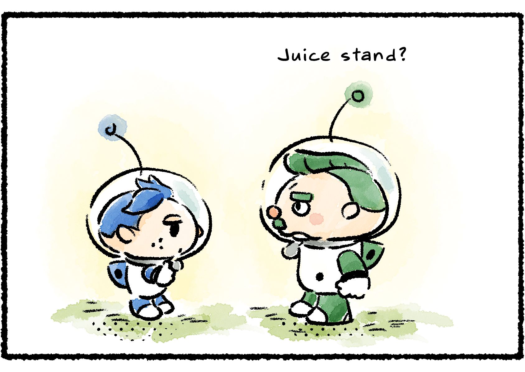 Panel two. Don Bergman and Yorke look at each other in confusion. "Juice stand?" Don Bergman says.