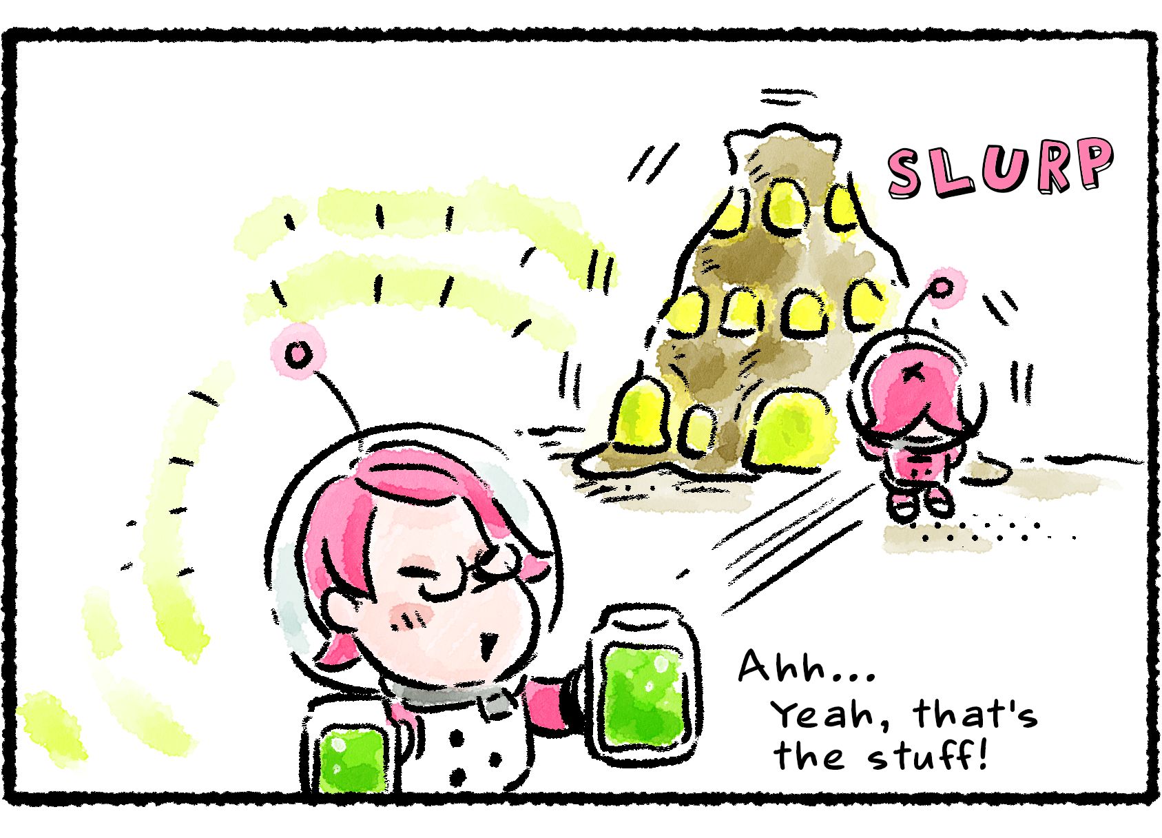 Panel three. Nelle is drawing glow sap out of a Lumiknoll and collecting it into jars. "Ahh," she says. "Yeah, that's the stuff!"