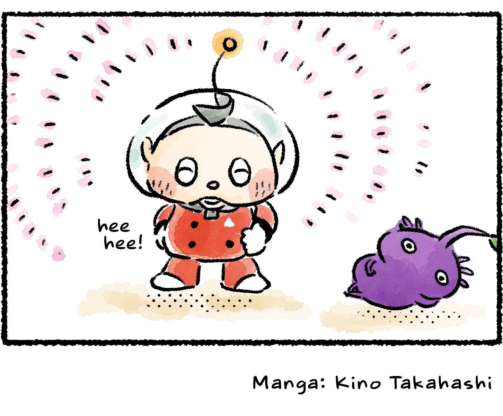 Panel four. Collin laughs as his belly wobbles just like the Purple Pikmin and the Hydro Jelly.