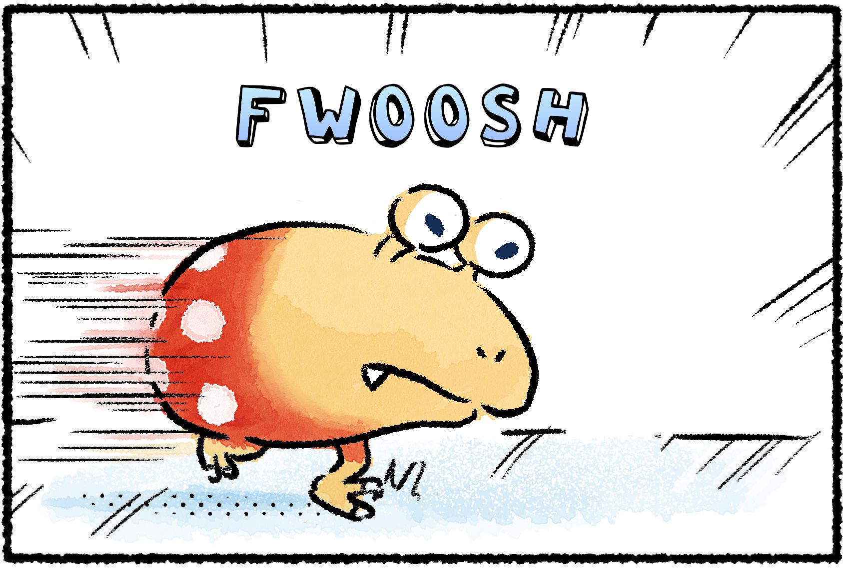 Panel one. A Bulborb runs at top speed across a sheet of ice.