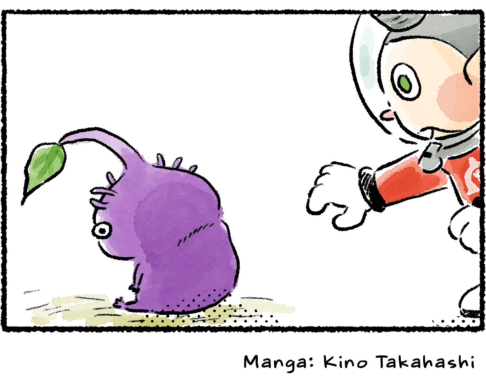 Panel four. The Purple Pikmin's skin snaps back into place and returns to normal.