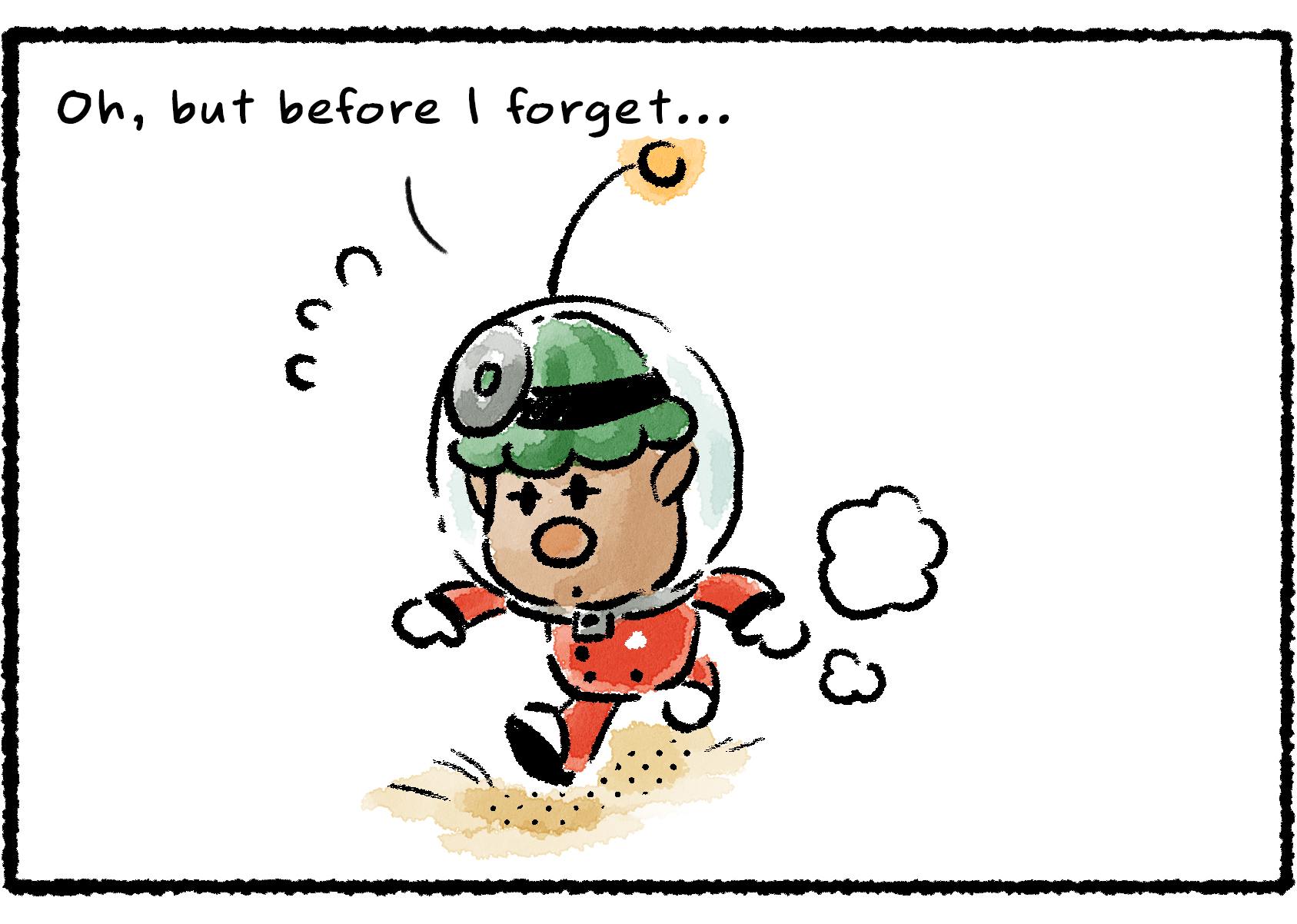 Panel three. Yonny runs hurriedly away, looking concerned. "Oh, but before I forget…"