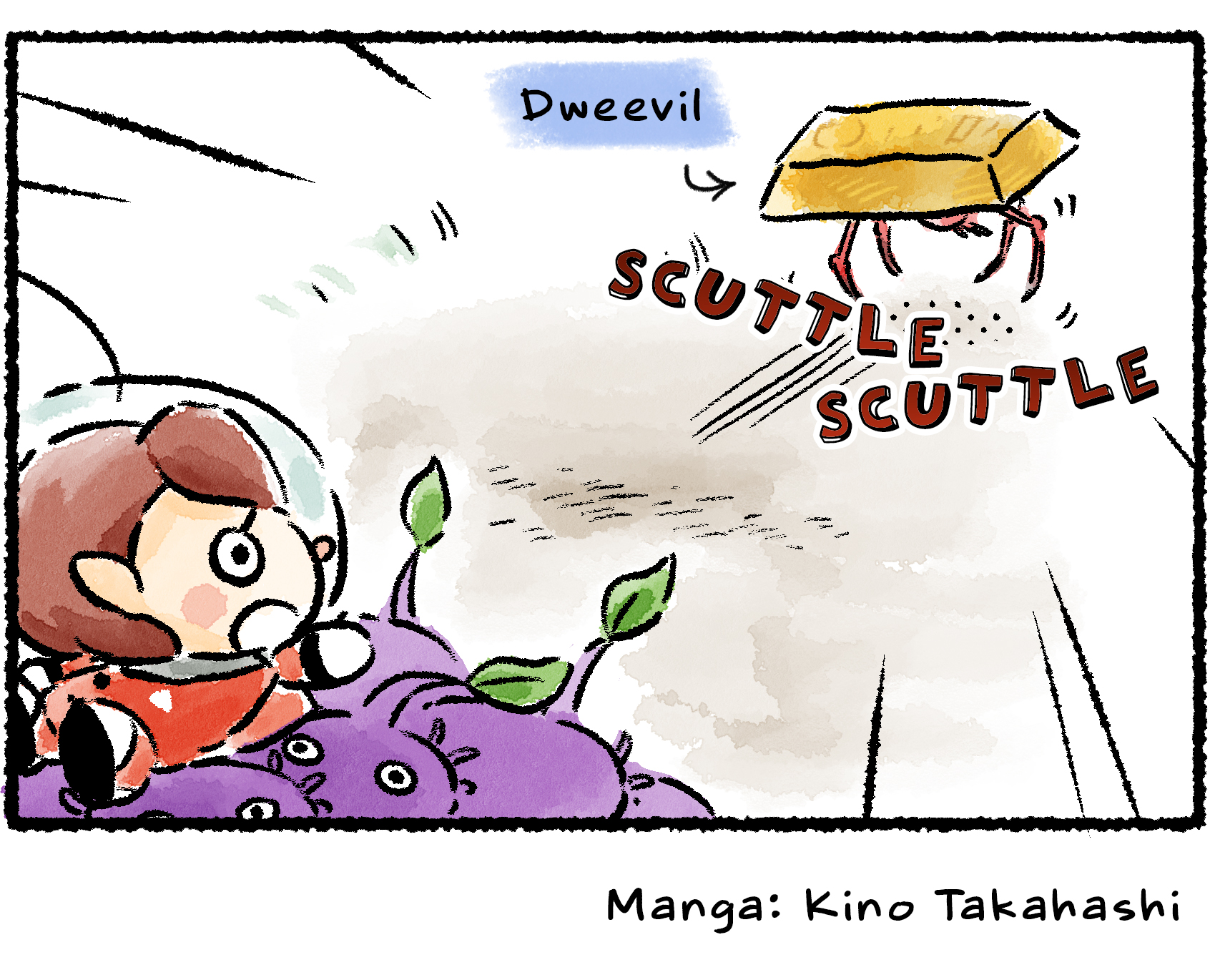 Panel four. To the Rescue Officer's shock, a Dweevil scuttles off with the treasure.