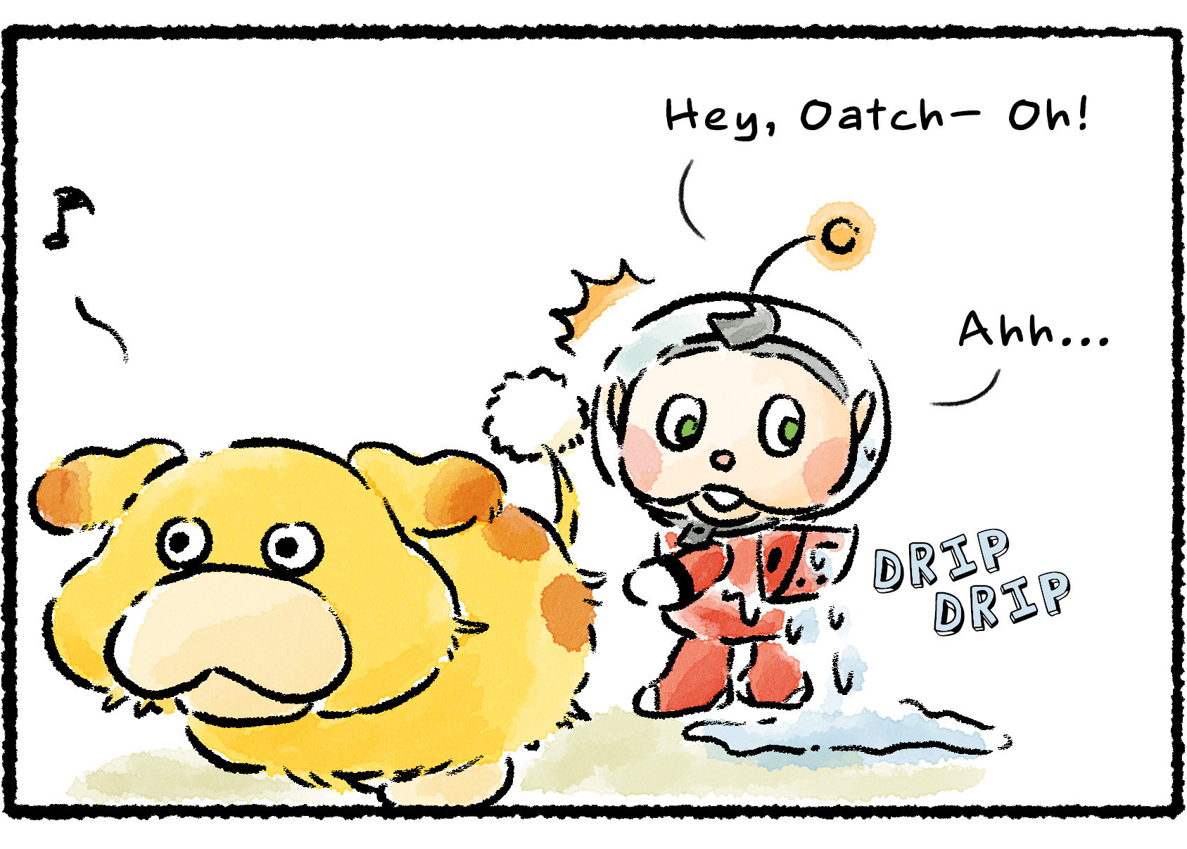 Panel three. As a soaking-wet Collin looks over his shoulder, he says, "Hey, Oatch—Oh!" as he appears to notice something.