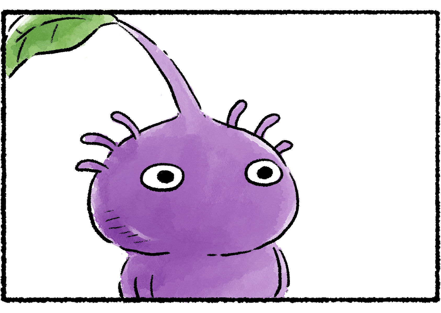 Panel two. A Purple Pikmin stares blankly ahead.