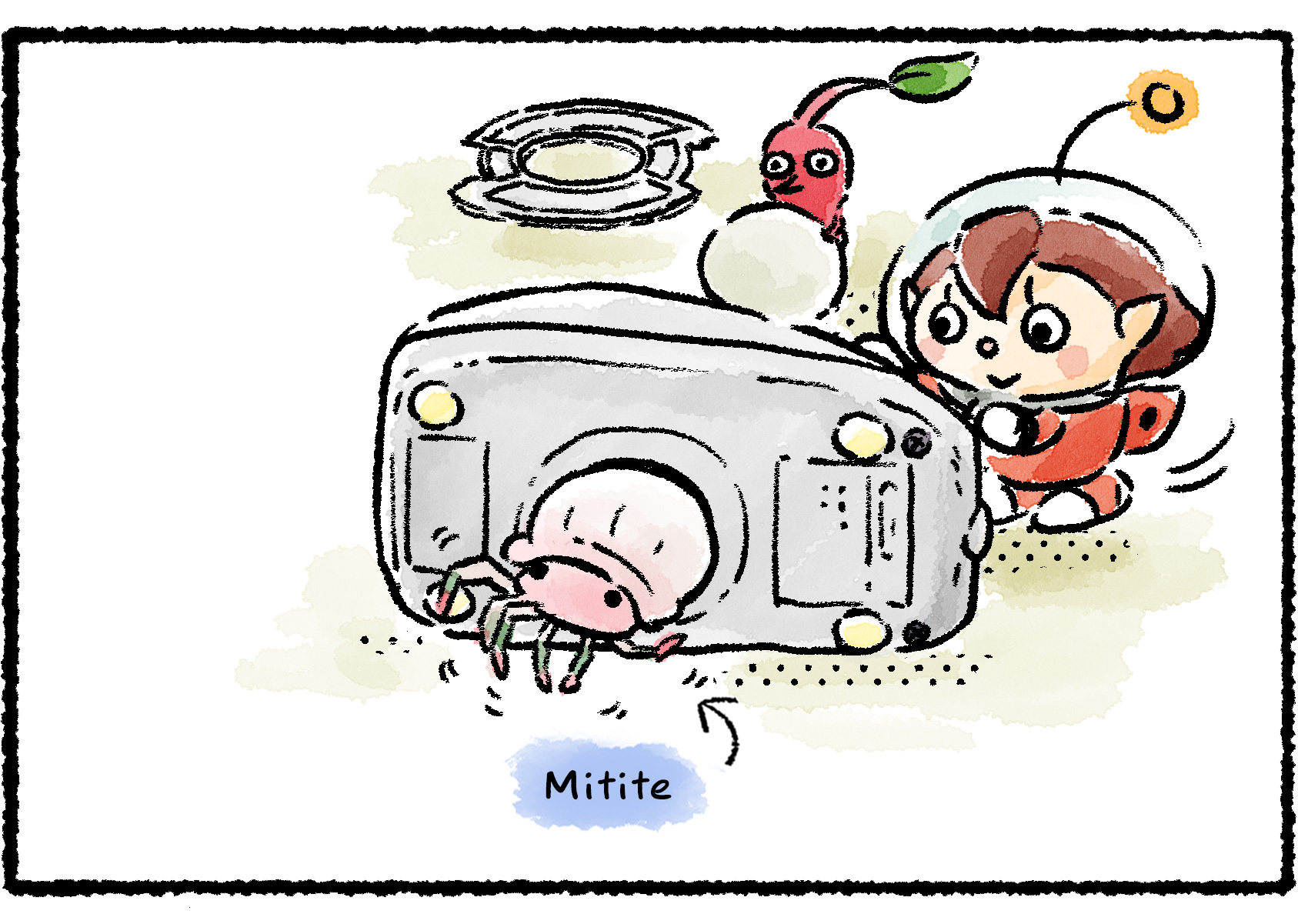 Panel three. The Rescue Officer turns the mouse on its side, and is surprised to see a Mitite crawl out.