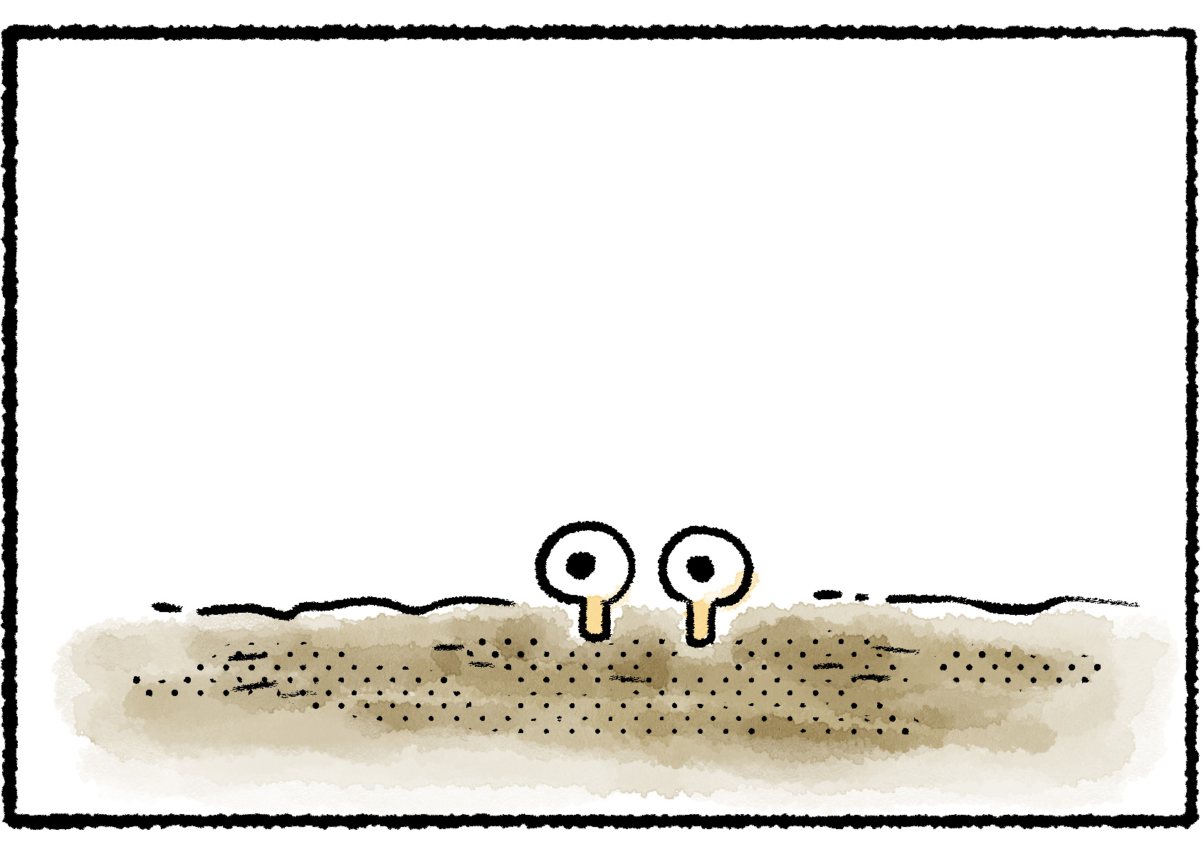 Panel three. Two Bulborb-like eyes stick up out of the ground.