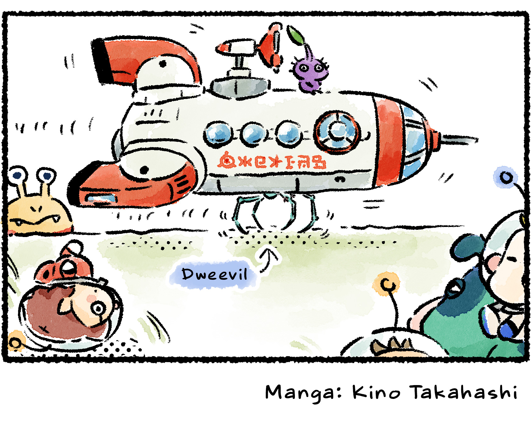 Panel four. The Rescue Officer flops over, perhaps in shock or in relief, as the S.S. Shepherd rises a couple of feet off the ground with a set of legs appearing under it. Looks like it was just a Dweevil trying to carry the ship away.