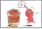 Panel one. A Red Pikmin walks by what looks to be a cup of ramen noodles with "HOCOTATE" written on the packaging.