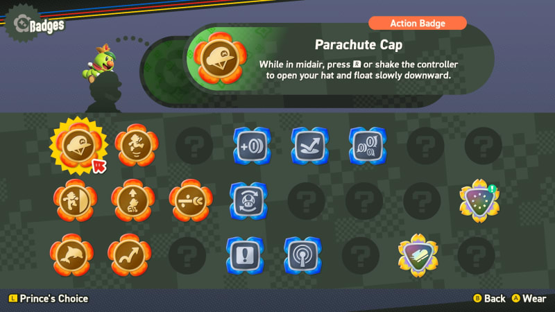Different badges and their abilities are shown.