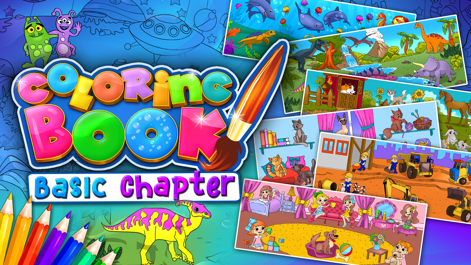 Basic Chapter - 36 new drawings (Cats, Ocean, Farm, Girls Room, Construction Site and Dinosaurs)