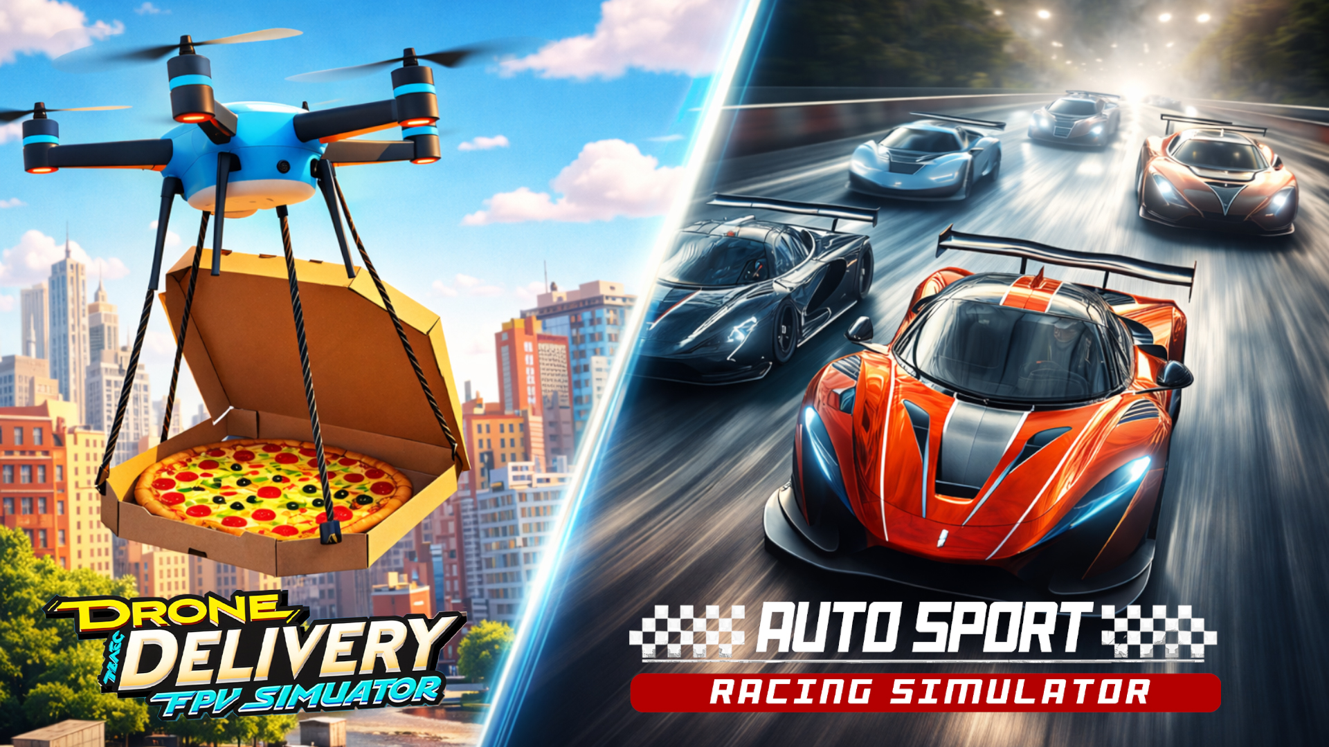 Auto Sport Racing & DRONE DELIVERY - FPV SIMULATOR